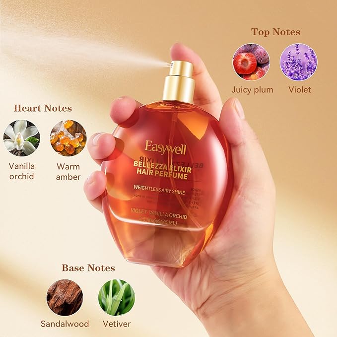 Hair Perfume for Women, Christmas Gift Birthday Gifts for Mom and girls, Leave In Conditioner Spray with Vitamin B5, Hair Care Fragrance, Hair Oil Mist, Violet Vanilla Orchid, 2.5 Fl Oz