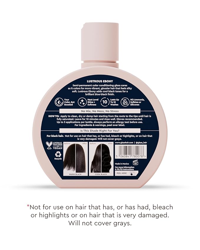 Glaze Supergloss Color Conditioning Gloss With Dispensing Pump – Hydrating Semi-Permanent Color Hair Gloss & Shine Boost – Vegan, Cruelty-Free – 6.4 fl oz - Lustrous Ebony - Blue Black