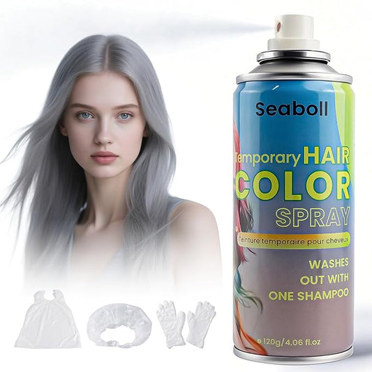 Silver Gray/Grey Hair Spray, Temporary Hair Color Spray for Women Men–Safe Non Sticky Washable One Day Hair Dye Spray, Disposable Accessories Included, for Halloween Cosplay Party Costume Pet Fun