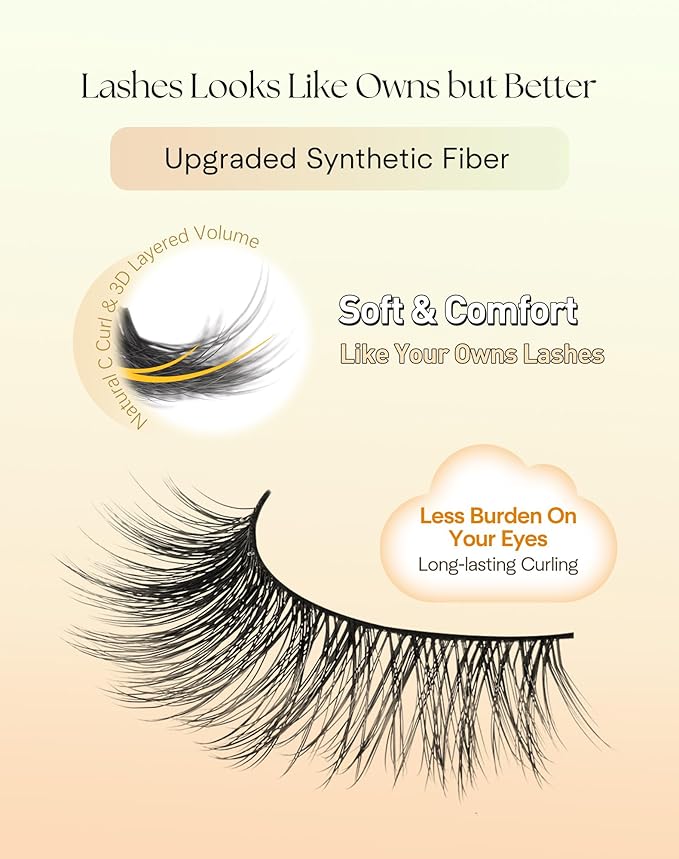 Eyelashes Cat Eye Lashes 15MM False Eyelashes Natural Look C Curl Lash Strips with 0.1MM Thin Band Volume Fake Lashes Pack ChirpyLuna Fluffy Eyelash, 7 Pair