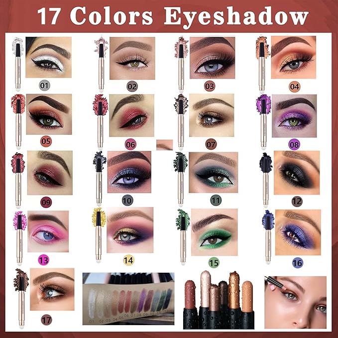 Rose Red Eyeshadow Stick, Cream Smooth Glitter Eyeshadow Pencil Crayon, Hypoallergenic Waterproof Long Lasting Shimmer Eye Shadow Pen Multi-Dimensional Highlighter Stick Eye Liner(Rose Red #06)