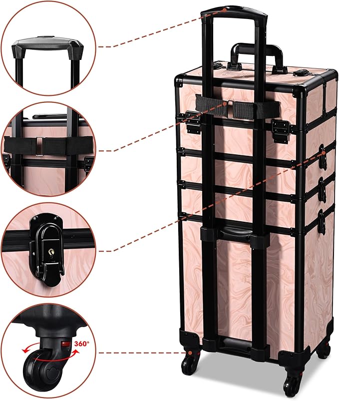 BYOOTIQUE 4in1 Makeup Trolley on Wheels Esthetician Rolling Case Hair tool Travel Bag Lash Storage Barber Tool Box for Nail Bar Beauty Salon Cosmetologist Manicurist Hairstylist,CoyoteButtes Dusk