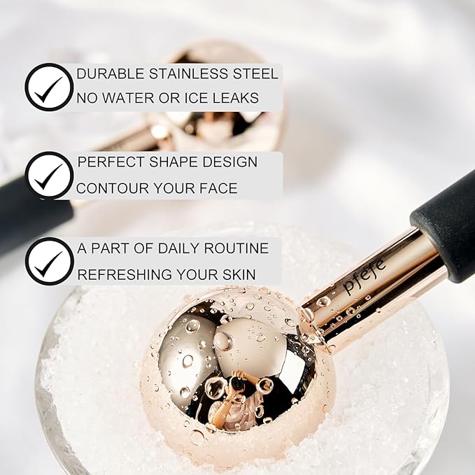 Pfefe Ice Globes for Face & Eyes, Unbreakable Stainless Steel Cryo Sticks for Beauty Routines, Facials Cold Roller Colling Globes for Puffiness, Wrinkles, Dark Circles, Headaches