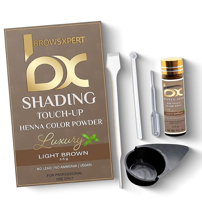 BROWSXPERT Gentle Spot Henna Hair Dye With Mixing Dish, Exclusive Stir and Brush + Follow Instructions | 3.5g | Light Brown