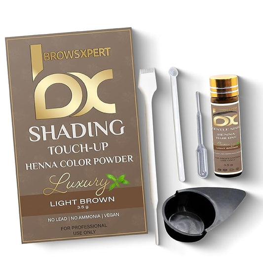 BROWSXPERT Gentle Spot Henna Hair Dye With Mixing Dish, Exclusive Stir and Brush + Follow Instructions | 3.5g | Light Brown