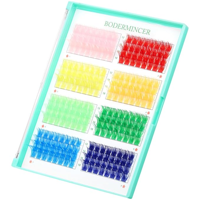 BODERMINCER D Curl False Eyelash Clusters, 8 Colors Collection, Individual Lash Extensions, 12-18mm Length For Beginner (A# 8 Colors-12-18mm D Curl)