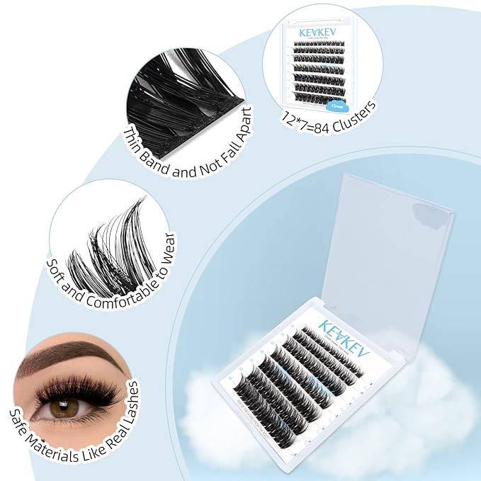 Lash Clusters 84 Pcs Cluster Lashes Eyelash Clusters DIY Cluster Eyelash Extensions Individual Lashes that Look Like Eyelash Extensions Natural Look Thin Band & Soft (Cirrus,D-12)