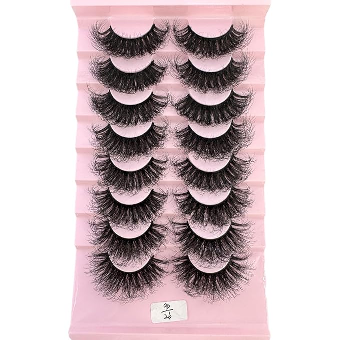 HBZGTLAD Mink Lashes Fluffy False Eyelashes 25mm Dramatic Faux Mink Eyelashes Natural Look Cat Eye Volume Eye Lashes Multipack (9D-26)
