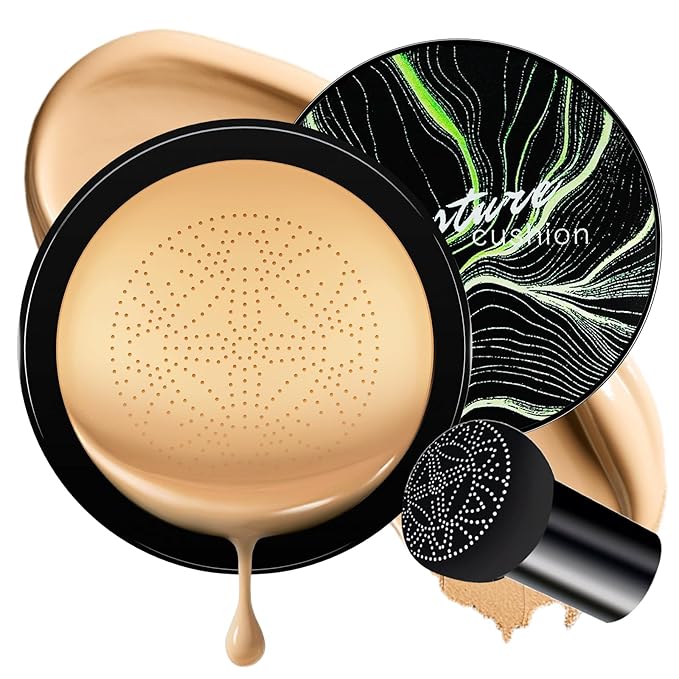 Air Cushion BB Cream Foundation - Mushroom Head CC Cream Concealer Makeup Base Water & Sweat-Proof, Create Flawless and Natural Look for All Skin Types (Buff Beige)
