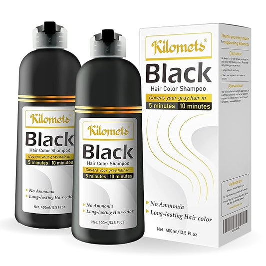 Black Hair Dye Shampoo 400ml- Pack 2-100% Grey Coverage in Minutes - Ammonia Free Hair Color Shampoo Gray Silver Hair- Instant Coloring At Home Gift for Her for Him