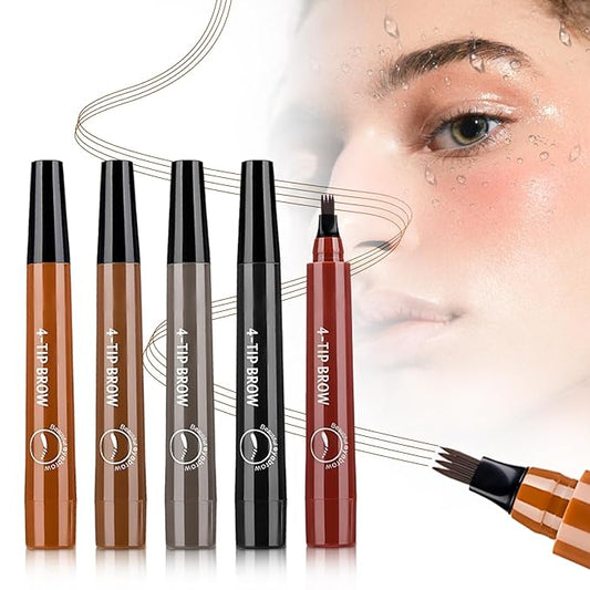 2Pcs Microblading Eyebrow Pencil for Women, Upgraded Waterproof Microblading Eyebrow Pencil with 4 Fork, Long-Lasting Fine Stroke Magic Eyebrow Pencils for Natural Makeup (5 PCS)