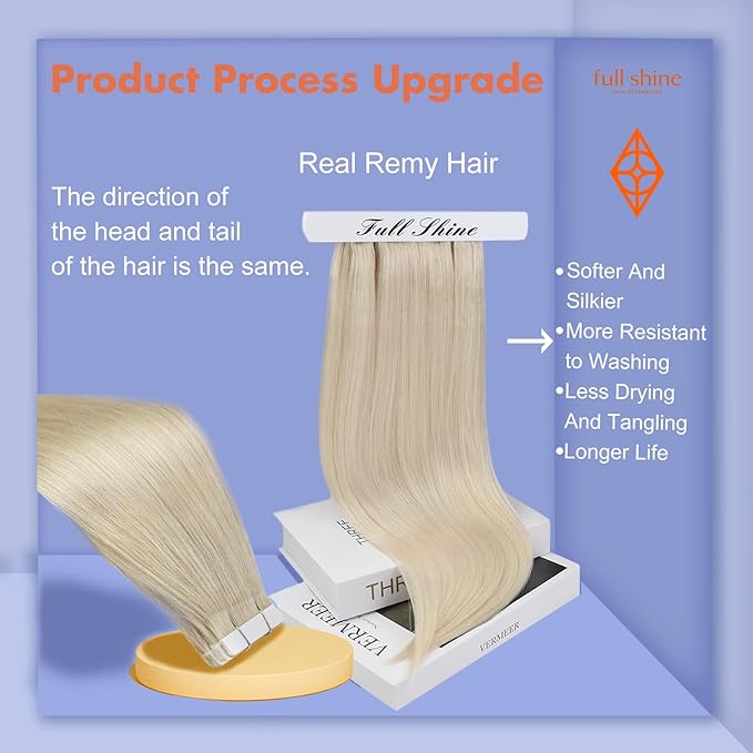 Full Shine Blonde Tape in Hair Extensions Human Hair Color 60 Double Sided Tape in Extensions Long Straight Extension Remy Seamless Skin Weft 18Inch 100G 40Pcs for Natural Look