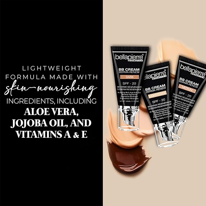 Bellapierre BB Cream SPF 20 – Mineral Sunscreen & Liquid Foundation, Lightweight Face Moisturizer with Buildable Coverage, Matte Finish, Non-Toxic, Paraben-Free, Cruelty-Free – 1.7 oz - Medium Cool