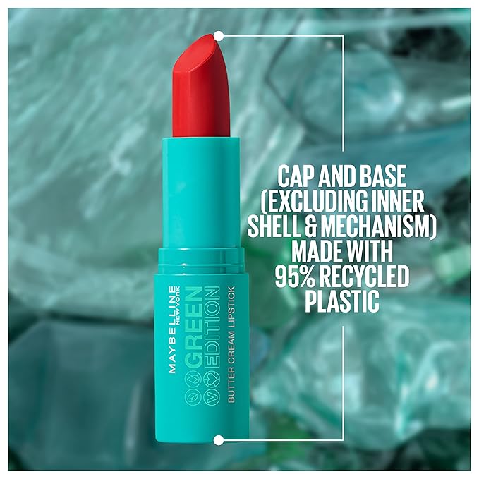Maybelline Green Edition Butter Cream High-Pigment Bullet Lipstick, Glacier, Nude Pink, 0.12 oz
