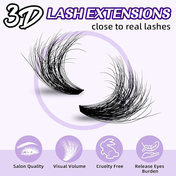 B&Qaugen Lash Extension Kit 3D Thick Lash Clusters Kit 280pcs Eyelash Extension Kit 10-18mm 70D+90D D Curl DIY Lash Extension Kit with Lash Bond and Seal, Lash Remover (KIT-70D+90D-MIX10-18mm), Black