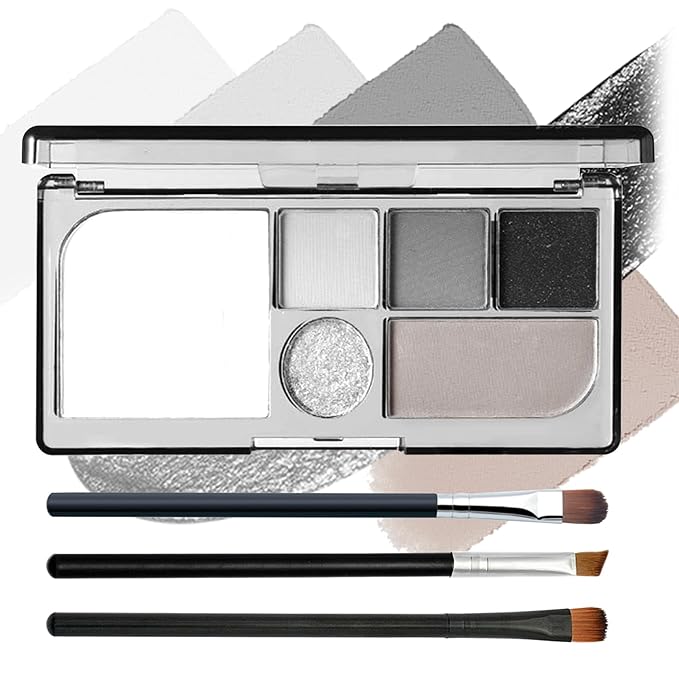 Black Grey Smoky Eyeshadow Palette,15 Colors Matte Shimmer Pigmented Eye Shadow Makeup Palette Set with 3 Eyeshadow Brushes,Glitter Eyeshadow Makeup Palette for Daily Halloween Goth Makeup(L)