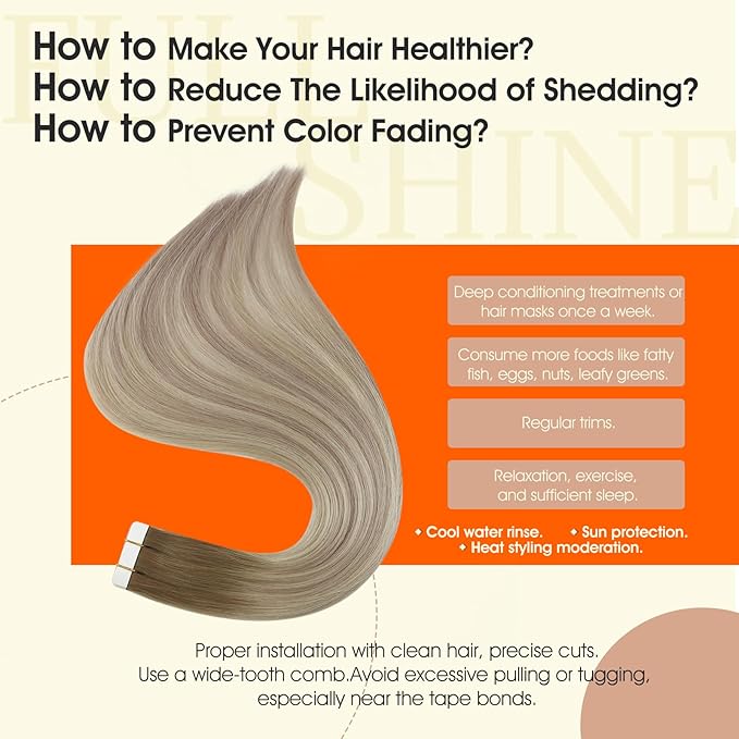 Full Shine Blonde Tape in Hair Extensions Real Human Hair Color 8/60/18 Balayage Ash Brown Ombre Ash Blonde and Platinum Blonde Seamless Invisible Hair Extension 22Inch Tape Extensions 20Pcs Remy 50G
