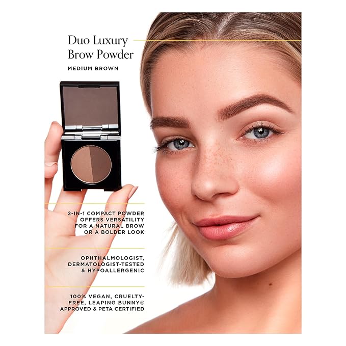 Arches and Halos Duo Luxury Brow Powder - Eyebrow Shaper and Color - Powder Compact with 2 Neutral Shades - Neutral Brown - 0.1 oz