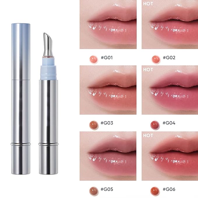 Ice Cool Essence Lip Glaze, Watery Essence Lip Gloss, Jelly Hydrating Mirror Liquid Lipstick with Metallic Brush Moisturizing Ice Watery Lip Gloss (G01 Almond ice)