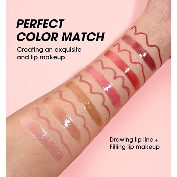 Dark Red Lip Liner Waterproof Lip Kit With Lip Liner and Gloss Long Lasting Pluming Smudge proof Highly Pigmented Lip Liner Set with Lipgloss (12# Dark Red)
