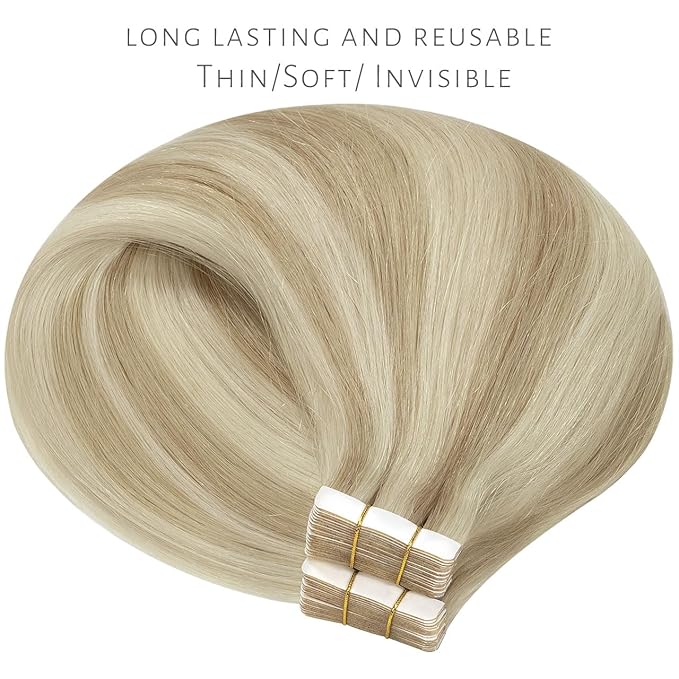 Lacer Blonde Tape in Hair Extensions Human Hair 12 Inch Double Sided Light Golden to Light Blonde Invisible 30g