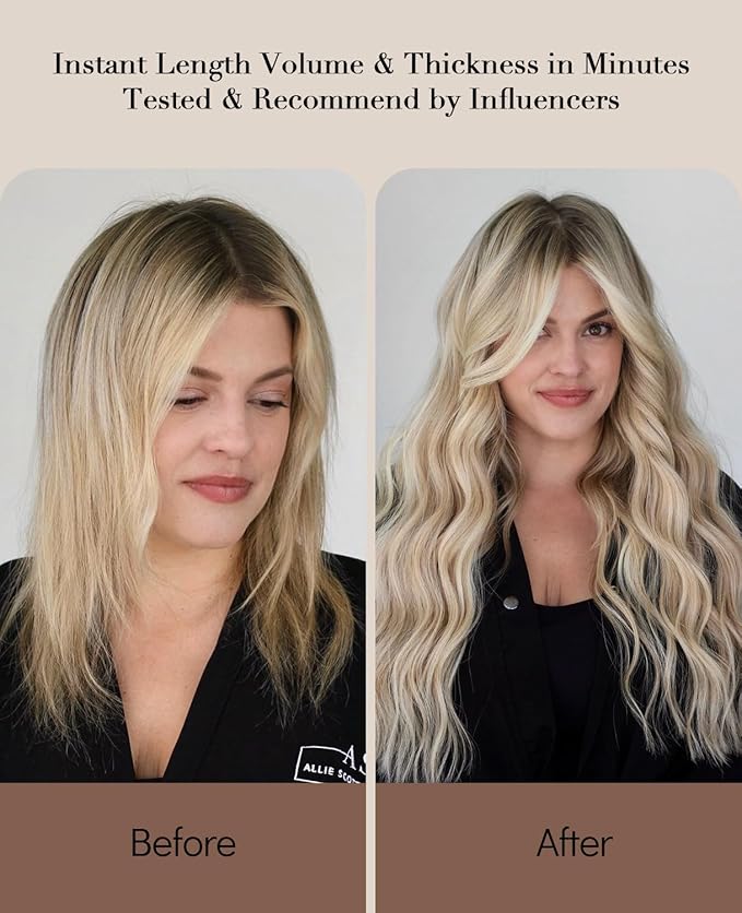VINBAO Clip in Hair Extensions Real Human Hair Ash Blonde with Bleach Blonde Silky Long Straight Human Hair 100% Remy Human Hair Salon Quality For Women 14in 100g 6PCS (#18P613, 14)