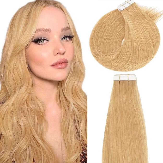 Lacer Seamless Tape in Human Hair Extensions - 16 Inch Natural Caramel Blonde Tape in Hair Extensions Color #27 Double Side 50g 20pcs/set