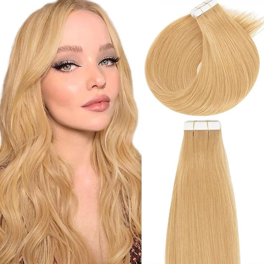 Lacer Seamless Tape in Human Hair Extensions - 16 Inch Natural Caramel Blonde Tape in Hair Extensions Color #27 Double Side 50g 20pcs/set