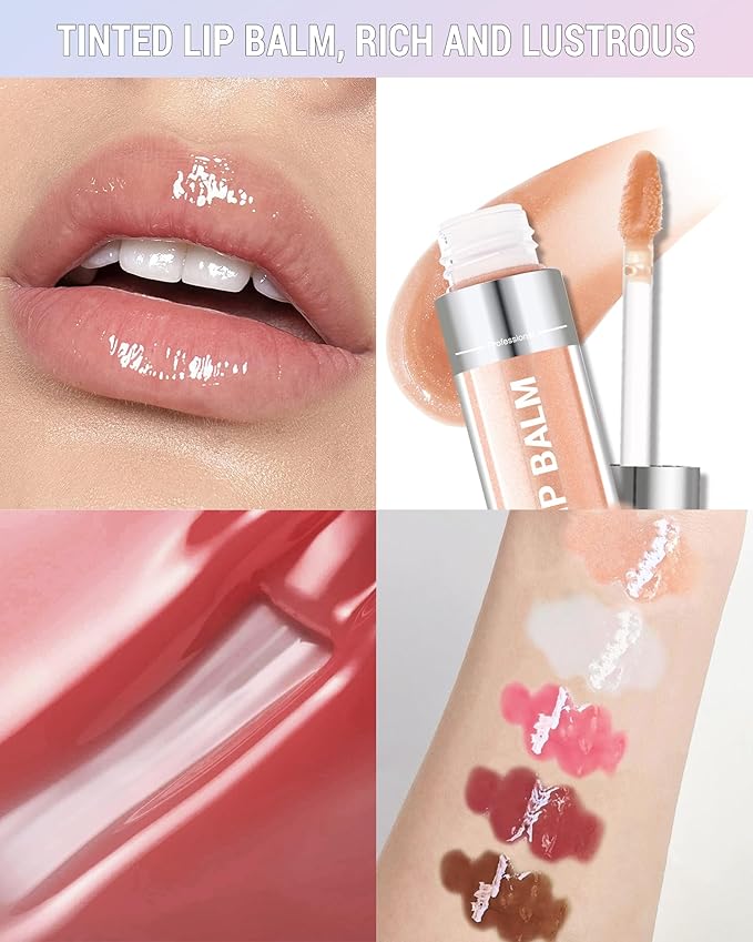 Lip Gloss Oil,Nude Shimmer Hydrating Lip Tint Stain, Sheer Lip Treatment Moisturizer, Moisturizing Lip Tint Balm Lipstick Lipgloss, Glow Reviver Lips Care Oil, Christmas Makeup Gift for Women-01