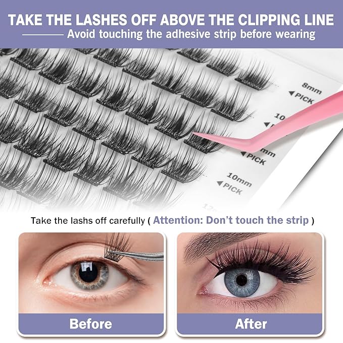 Self Adhesive Eyelashes, 156 PCS Self-Adhesive Lash Clusters – No Glue Needed, Dual-Row Sticky Strips, DIY Individual Lash Extensions, Soft Fluffy False Eyelashes (Fluffy-Mixed)