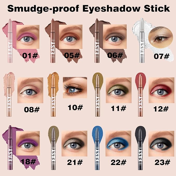 Blue Eyeshadow Stick Shimmer Cream Single Eyeshadow Pencil Makeup, High Pigmented Crease-proof Eye Shadow Brightener Stick, Hypoallergenic Waterproof Long Lasting Eye Highlighter stick(B-22#)