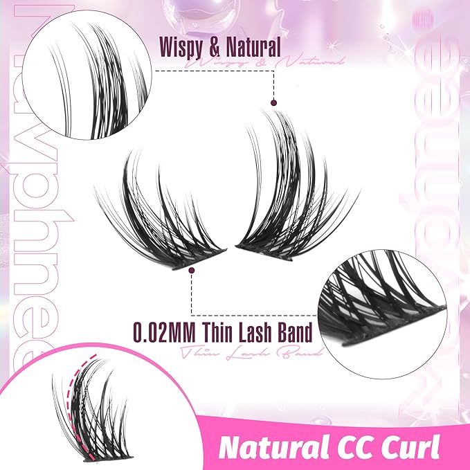 Natural Lash Clusters Kit Spiky Cluster Eyelash Extension Kit 120 Pcs CC-Curly Eyelash Clusters 10-16MM Wispy Individual Lashes Kit with Lash Bond and Seal and Eyelash Tweezers by Mavphnee