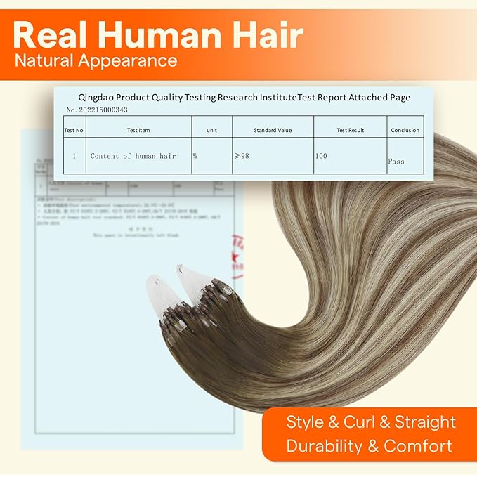 Full Shine Micro Beads Hair Extensions 20 Inch Natural Long Human Hair Balayage Color 3 Brown Fading to 8 Ash Blonde and 22 Honey Blonde Micro Link Extensions 50 Grams
