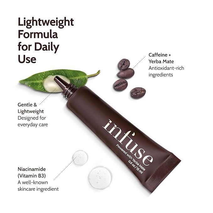 Infuse Yerba Mate Eye Cream 30ml – Caffeine & Peptide Anti-Aging Eye Treatment for Dark Circles, Puffiness & Wrinkles – Hydrating Firming Under Eye Cream for Mature Skin