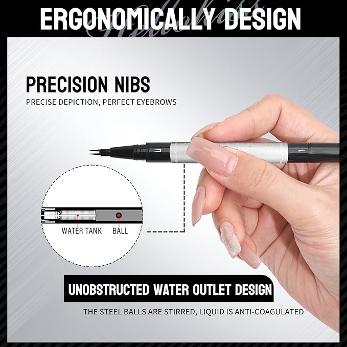 Double-Ended Eyebrow Pen, 0.01mm Micro-fork Tip,Waterproof Liquid Brow Ink, Micro-Fork and Fine Tips, 5 Shades (3#Dark Brown)