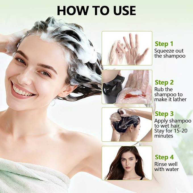 Brown Hair Dye Shampoo for Women & Men, 15 Min Gray Coverage, 3 in 1 Semi-Permanent Color with Natural Herbal Ingredients, Lasts 60 Days