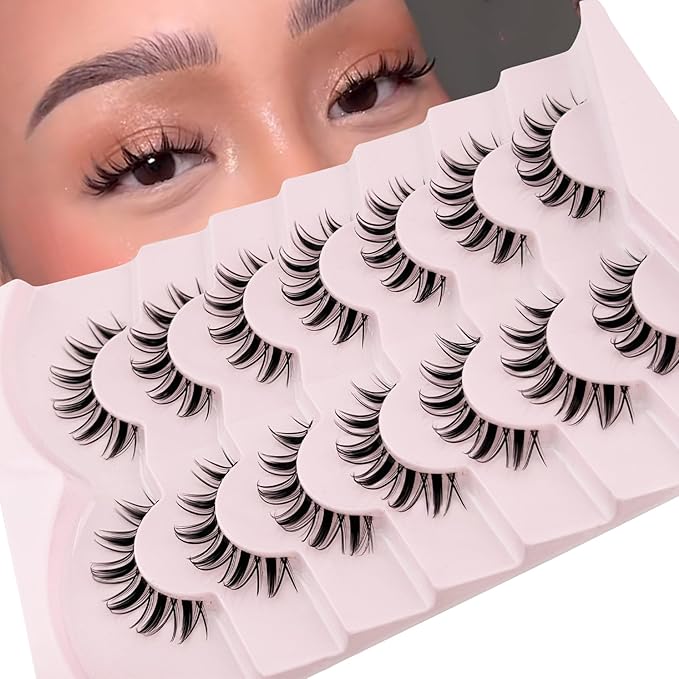 Fairy Lashes Manga Lash False Eyelashes Natural Look, Yasnai Anime Lashes Fake Lashes Volume 12mm Eye Lashes, Strips Lashes Natural False Lashes Clear Band 6 Pairs Pack