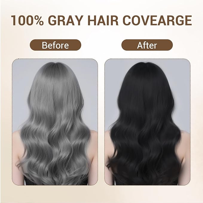 Black Hair Dye Shampoo for Women & Men, Gray Hair Coverage, 3-in-1 Hair Color Shampoo