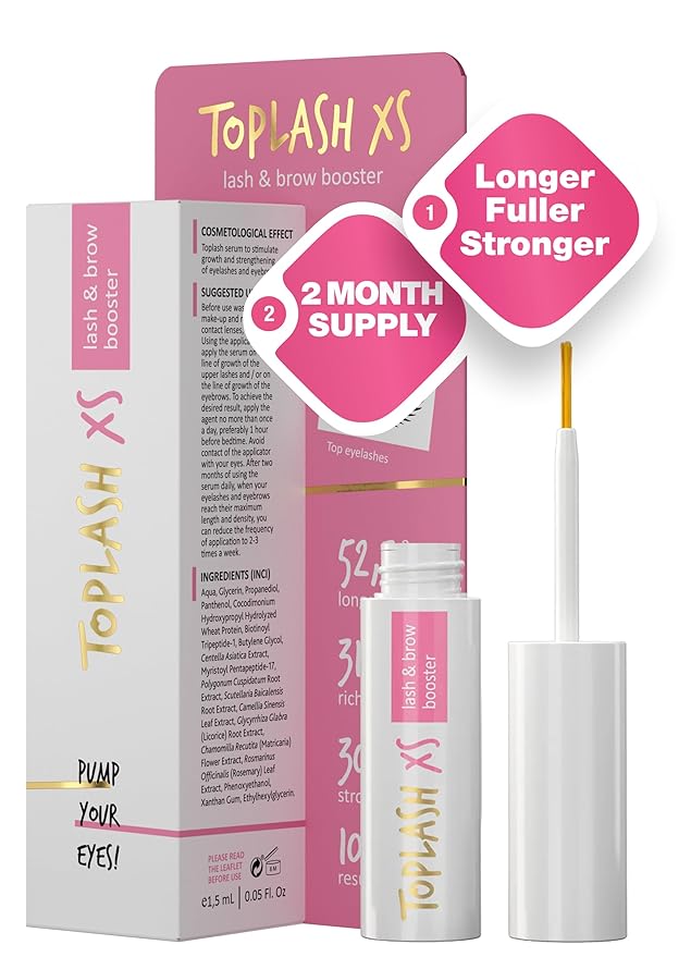 TOPLASH Eyelash Growth Serum - Innovative Formula for Longer, Thicker, Fuller Brows & Lashes - Natural, Cruelty-Free & Hypoallergenic - 0,05 Fl Oz(1,5 ml)