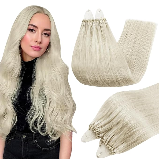 Full Shine Micro Loop Hair Extensions Real Human Hair Ice Blonde Soft Natural Human Hair 14 Inch Microlink Hair Extensions 50 Grams Cold Fusion Extensions for Women