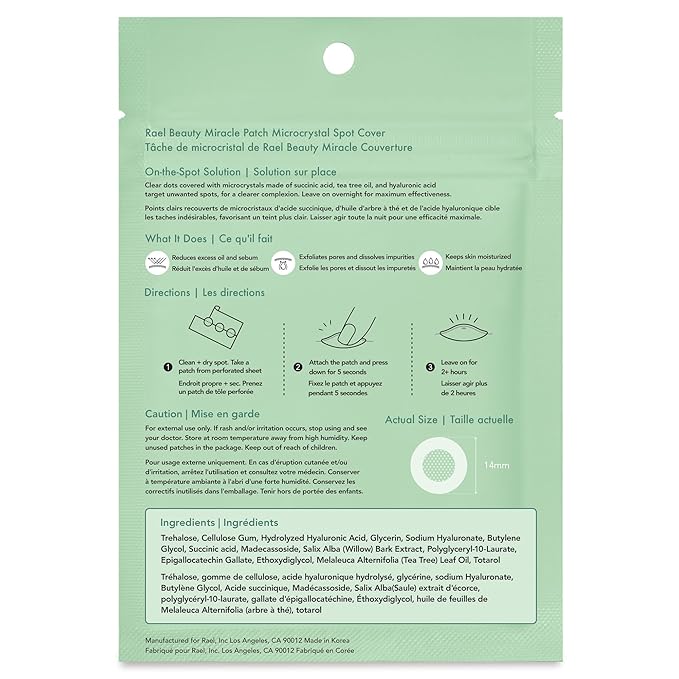 Rael Pimple Patches, Miracle Microcrystal Spot Cover - Hydrocolloid Acne Pimple Patch with Tea Tree Oil, Early Stage Zits and Blemish, Korean Skin Care (27 Count)