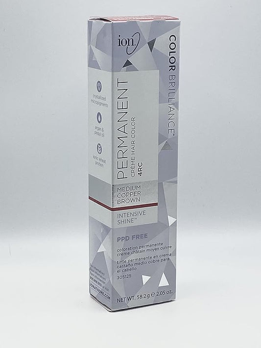Ion Permanent Creme Hair Color 4RC Medium Copper Brown, Vegan, Cruelty Free, PPD Free, 100% Gray Coverage, Long Lasting, Fade Resistant Color, 2.05 oz