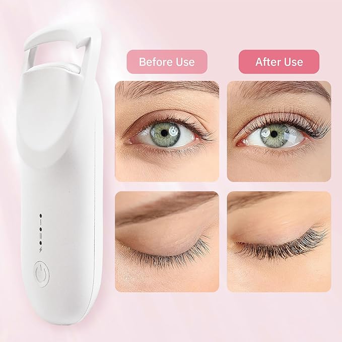 Upgrade Heated Eyelash Curler, Electric Eyelash Curler with 5s Fast Heating, Type-C Rechargeable, Portable Lash Curler, Long-Lasting Lash Lift, Natural Style, Heat-Sensitive Pad (White)
