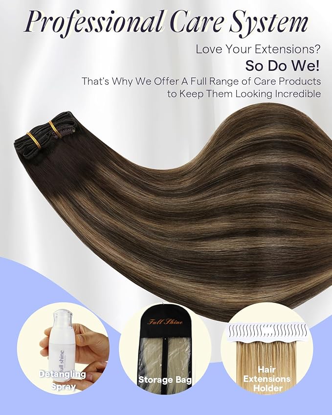 Full Shine Real Hair Clip in Extensions 160 G 18 Inch Balayage Dark Brown to Light Brown Clip in Hair Extensions for Thickness 7 Pcs