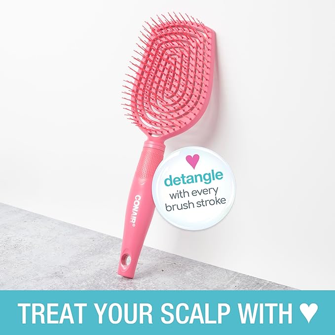 Conair Scalp Care Detangling hairbrush - Curly Hair Brush - Scalp Massager - hairbrushes for women & men - detangler for all lengths and types - can use wet or dry - Pink Pulse