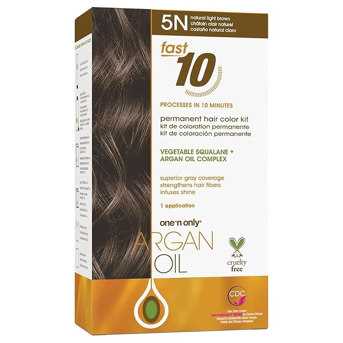 One 'N Only Fast 10 Permanent Hair Color Kit - Hair Dye for Women with Argan Oil to Maintain Moisture Balance - Advanced Micro-Pigments for Natural Tones (5N Natural Light Brown)