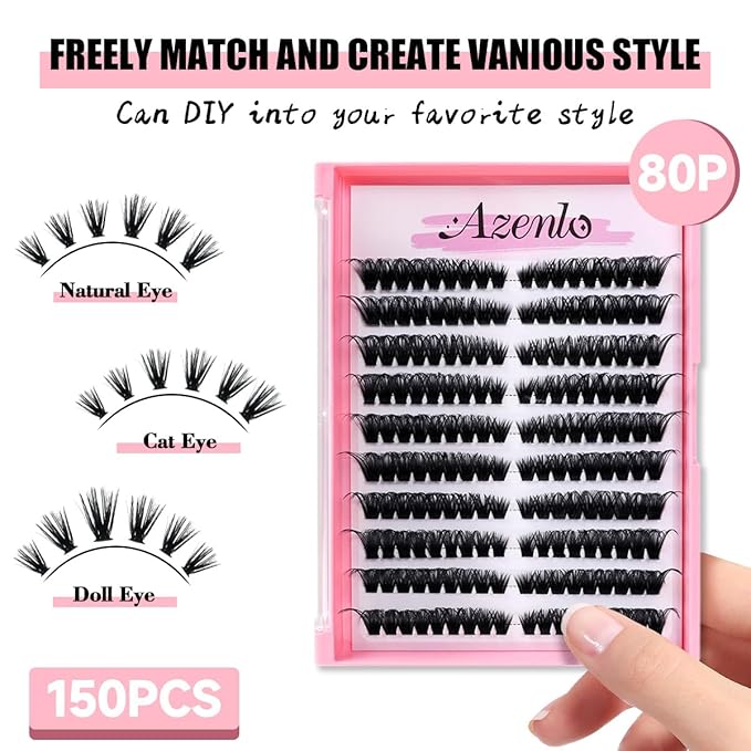 Natural Lash Clusters Kit Wispy Eyelash Clusters 120 pcs Cluster Eyelash Extensions C Curl Individual Lashes 10-16 mm Mix Length Natural Look (Left&Right 80D KIT 120Pcs)