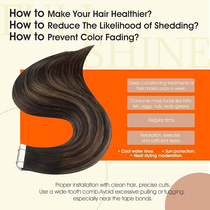 Full Shine Brown Tape ins Human Hair Extensions Color 2/8/2 Balayage Brown Tape in Extensions Human Hair 22Inch Remy Extension Invisible Straight Skin Weft 100G 40Pcs