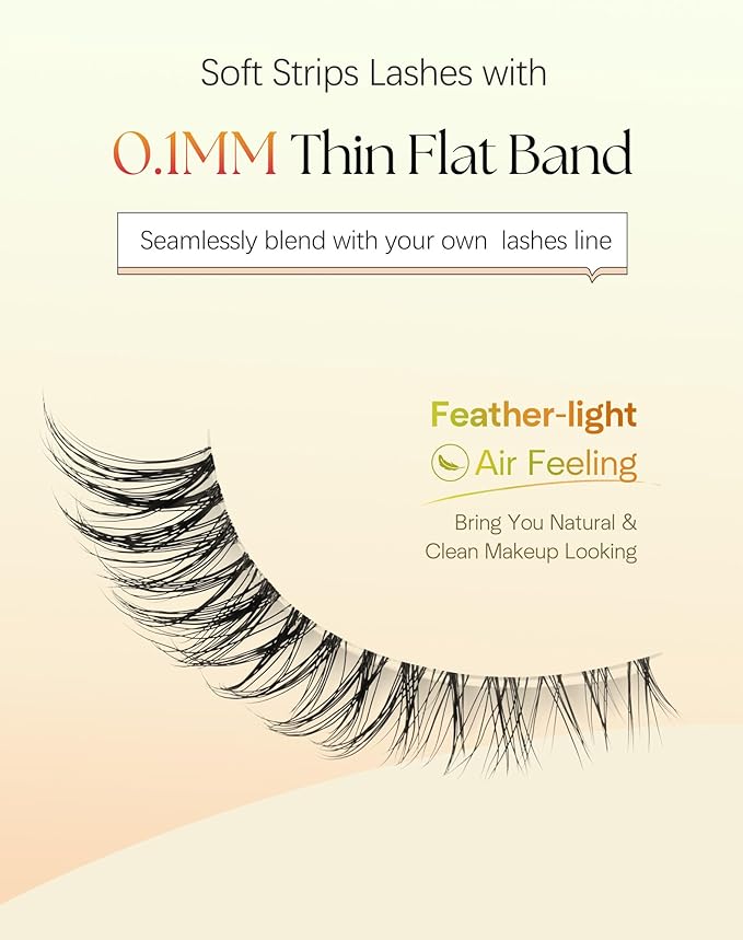 Cat Eye Lashes Wispy 12MM Eyelashes Natural Look C Curl Lash Strips with 0.1MM Clear Band 3D Volume False Lashes Pack ChirpyLuna Fake Eyelashes 7 Pair