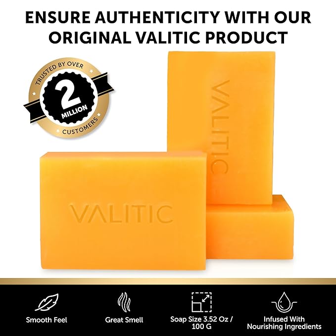 VALITIC Kojic Acid Vitamin C and Retinol Soap Bars with Turmeric for Dark Spot - Original Japanese Complex Infused with Collagen, Hyaluronic Acid, Vitamin E (2 Pack) - With Scrub Bag